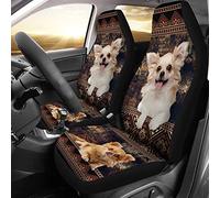 White Long Haired Chihuahua In The Native Pattern 2 Pcs Car Seat Protector Breathable Car Seat Cover Soft Bucket Seats Covers Universal Fit Car Suv Truck