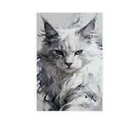 White Long-haired Maine Coon Cat Canvas Poster Bedroom Decor Landscape Office Room Decor Gift 12x18inch(30x45cm)