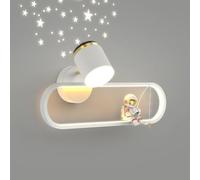 White Long Ring Wall Sconces, Linear Metal Wall Lamp with Starry Sky Projector, Creative Astronaut Wall Light, 18W LED Wall Lamps - 3 Colors, Modern Minimalist Wall Lights(Left) (Left)