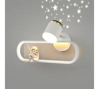 White Long Ring Wall Sconces, Linear Metal Wall Lamp with Starry Sky Projector, Creative Astronaut Wall Light, 18W LED Wall Lamps - 3 Colors, Modern Minimalist Wall Lights(Left) (Right)