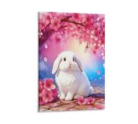 White Lop Rabbit Canvas Wall Art Cherry Blossom Tree Print On Canvas Artwork for Bedroom, Living Room, Or Kitchen Home Decor Gift 08x12inch(20x30cm)