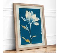 White Lotus Bloom Botanical Framed Wall Art Print A1 Oak Frame