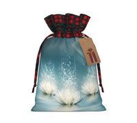 White Lotus Flowers Christmas Drawstring Linen Gift Bag Paired With Scottish Plaid Fabric, With A Delicate And Simple Texture