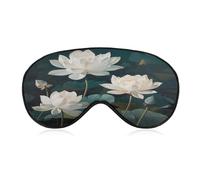 White Lotus Flowers Eye Mask with Adjustable Strap Soft Breathable Sleep Mask for Home Office Travel Airplane Light Blocking Comfortable Eye Covers for Women Men