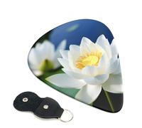 White Lotus Flowers Guitar Picks 6-Pack - Pick Set (0.46mm / 0.71mm / 0.96mm) Suitable For Guitar And Ukulele Playing