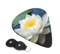 White Lotus Flowers Guitar Plectrums, 6 Guitar Plectrums, Printed on both sides for Electric Guitar Bass Ukulele (0.46 mm 0.71 mm 0.96 mm)
