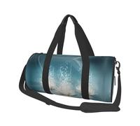 White Lotus Flowers Large Round Travel Duffle Bag, Full-Print Canvas Weekender with Padded Lining, Multiple Pockets,Detachable Shoulder Strap and Soft Leather Handles