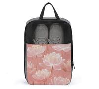 White Lotus Flowers Leaves on Rose Gold Shoe Bag for Travel Daily Use Anti-dust Storage Carrier Golf Shoe Pouch