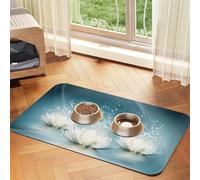 White Lotus Flowers print Cats Pet Bowl Placemat Pet Feeding Mats for Dogs, Non-Slip PU Leather Tablecloth for Pets