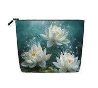White Lotus Flowers Print Printed Travel Makeup Bag Imitation Linen Cosmetic Bags Waterproof Cosmetic Case Organizer for Women