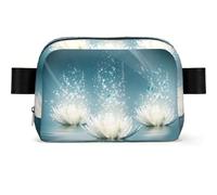 White Lotus Flowers Print Square Bumbag Fanny Pack for Men Women Adjustable Belt Bag Waterproof Cross Body Bag Chest Bag