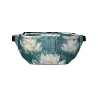 White Lotus Flowers Printed Waist Bag Adjustable Bum Bag Lightweight Travel Waist Fanny Pack Belt for Walking Cycling Hiking Travel
