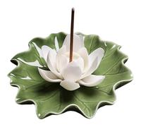 White Lotus Incense Holder Ceramic Decorative Lotus Incense Stick Holder with Leaf Base for Yoga Meditation Temple