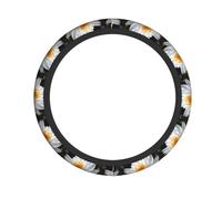 White Lotus Printed Steering Wheel Cover Elastic Stretch Car Wheel Wrap Breathable Non-Slip Steering Wheel Protector for Car Truck SUV