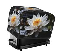White Lotus Toaster Cover 2 Slice, Waterproof Bread Machine Covers with Pockets Universal Size Kitchen Small Appliance Cover with Handle, Dust and Fingerprint Protection