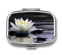 White Lotuses and Black Zen Stones Travel Pill Box Portable Pill Organizer Medical Box Pill Case Pill Container for Men Women