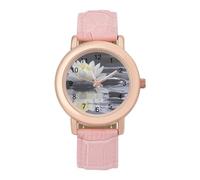 White Lotuses and Black Zen Stones Watches for Women PU Leather Strap Watch Analogue Quartz Wrist Watch