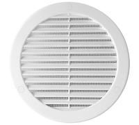 White Louvred Wall Vent Grille with Flyscreen and Screw Caps, Ø 100 mm / 4 in, Air Ventilation Duct Cover with Anti-Insect Mesh and Flat Back, Tough and Durable ABS Plastic