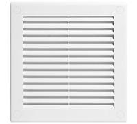 White Louvred Wall Vent Grille with Flyscreen and Screw Caps, 200 x 200 mm, Air Ventilation Duct Cover with Anti-Insect Mesh and Flat Back, Tough and Durable ABS Plastic