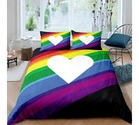White Love Heart Pattern Duvet Cover 230X220,Abstract Art Design Bedding Set, Rainbow Stripe Printed Quilt Cover for Kids Teens Adults Bedroom Decor All Season King