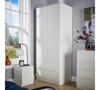 Wardrobe 2 Door 2 Drawer Storage Cabinet Modern Home Bedroom Unit Home Source White One Size