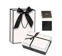 White Luxury Magnetic Gift Box with Lid, Ribbons and Gift Bag, Medium Size-9.8x7x3.3 Inches,Ideal for Men Women Birthdays,Christmas,New Year,Wedding,Anniversay,Valentine's Day(Black, White)