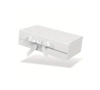 White Luxury Magnetic Lid Gift Box with Satin Ribbon, Present Packaging for Christmas Birthdays Weddings Anniversary Festival Measuring 23 x 17 x 7cm