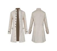 (White, M) Mens Frock Retro Steampunk Uniform Tailcoat Jacket Gothic Coat Vintage Jacket