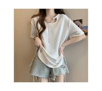 (White, M) Short Sleeve T Shirts for Women Summer New Loose Solid Simplicity Plus Size Street Casual Tops Fashion Korean Women Clothing