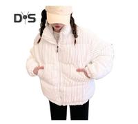 (white, M) Women's Winter Jacket Corduroy Puffer Short Down Jacket Warm Quilted Cotton Coat Stand Collar Outerwear for Daily Life Work School