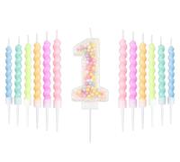 White Macaron 1st Birthday Candles Set, Girls Boy First Birthday Decorations,Number 1 Candle for Cake,12pcs Pastel Spiral Candles Rainbow Candle for Girl Boy Party Decoration,Baby Showers Supplies