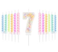 White Macaron 7th Birthday Candles Set, Girls Boy 7th Birthday Decorations,Number 7 Candle for Cake,12pcs Pastel Spiral Candles Rainbow Candle for Girl Boy Party Decoration,Baby Showers Supplies