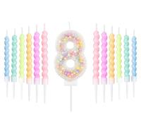 White Macaron 8th Birthday Candles Set, Girls Boy 8th Birthday Decorations,Number 8 Candle for Cake,12pcs Pastel Spiral Candles Rainbow Candle for Girl Boy Party Decoration,Baby Showers Supplies