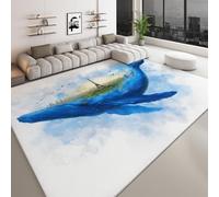 White Machine Washable Area Rug 60 x 90 cm, Watercolor Dreamy Whale Island Non-slip Carpet Non-shedding Rug for Living Room Bedroom Dining Room Hallway Kitchen - kids & Pet Friendly Carpet