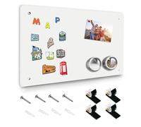 White Magnetic Board,17.5" x 11.4" Magnet Bulletin Board to Display Magnetic Notes, Poetry, Photos, Suitable for Wall, Refrigerator, Cabinet etc, Come with 4 Pcs Dual Lock Tape and Screws