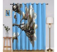 White Magnolia Blossoms Curtains for Living Room Bedroom, Thermal Insulated Eyelet Curtain, Floral Patterned Blackout Curtains, 108 Drop Window Treatments Drapes, W 90" x L 108" (2 Panels) AJ242
