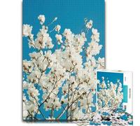 White Magnolia Flowers Against Blue Sky Jigsaw Puzzle, 500 Pieces | A hands-on home pastime - a simple way to organise the image during indoor leisure.