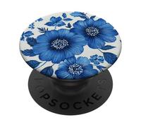 White Magnolia Flowers on Black PopSockets Adhesive PopGrip