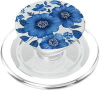 White Magnolia Flowers on Black PopSockets PopGrip for MagSafe