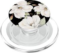 White Magnolia Flowers on Black PopSockets PopGrip for MagSafe