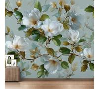 White Magnolia Photo Wallpaper, Botanical 3D Flower Wallpaper Mural, 350x256cm Wall Paper for Bedroom Living Room, Non-Woven Wall Mural Room Decor EL&D80