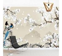 White Magnolia Tree Branches Bird 3D Wallpaper Easy Install Feature Office Living Room Sofa Bedroom TV Background Wall Decoration-200cm×140cm