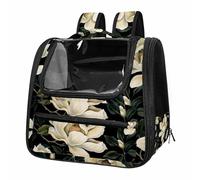White Magnolias Flower Pattern Breathable Cat Carrier Backpack - Lightweight Pet Travel Bag for Kitties, Small Dogs & Puppies | Airline-Approved, Anti-Escape Design