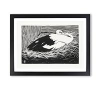 White Maguar Stork By Samuel De Mesquita Classic Painting Framed Wall Art Print, Ready to Hang Picture for Living Room Bedroom Home Office Décor, Black A4 (34 x 25 cm)