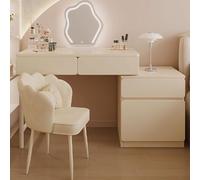 White Makeup Desk with Lights Vanity Mirror Engineered Wood Office Chair Bedroom Table 100x40x74 cm - Stylish & Functional Makeup Furniture for Your Space