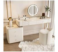 White Makeup Vanity Desk with Adjustable Lighted Mirror Cushioned Stool 6 Drawers & Storage Shelves - 120cm/47in Dressing Table for Stylish nization
