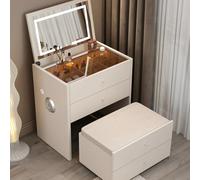 White Makeup Vanity Desk with Mirror - Compact Dressing Table Set with Stool & Spacious Hidden Drawers - Stylish Beauty Station for Bedroom, 50cm (19.7in)