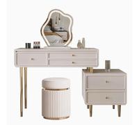White Makeup Vanity Table with Drawers Compact Dressing Table 3Color Lighting CloudShaped Mirror Wooden Material for Bedroom 120 x 40 x 78 cm