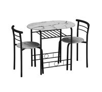 Urbn-Living 3 Pcs Dining Table 2 Chairs Set Kitchen Breakfast Furniture Compact Space Saving - White Marble