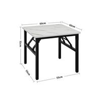 White Marble-60Cm Foldable Square Marble Dining Table Metal Frame